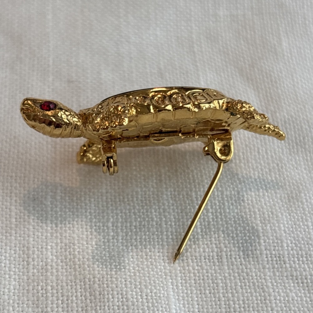 Damascene Turtle Brooch Etched Black Gold Birds & Flowers Toledo Spain 1.5" - Picture 6 of 9
